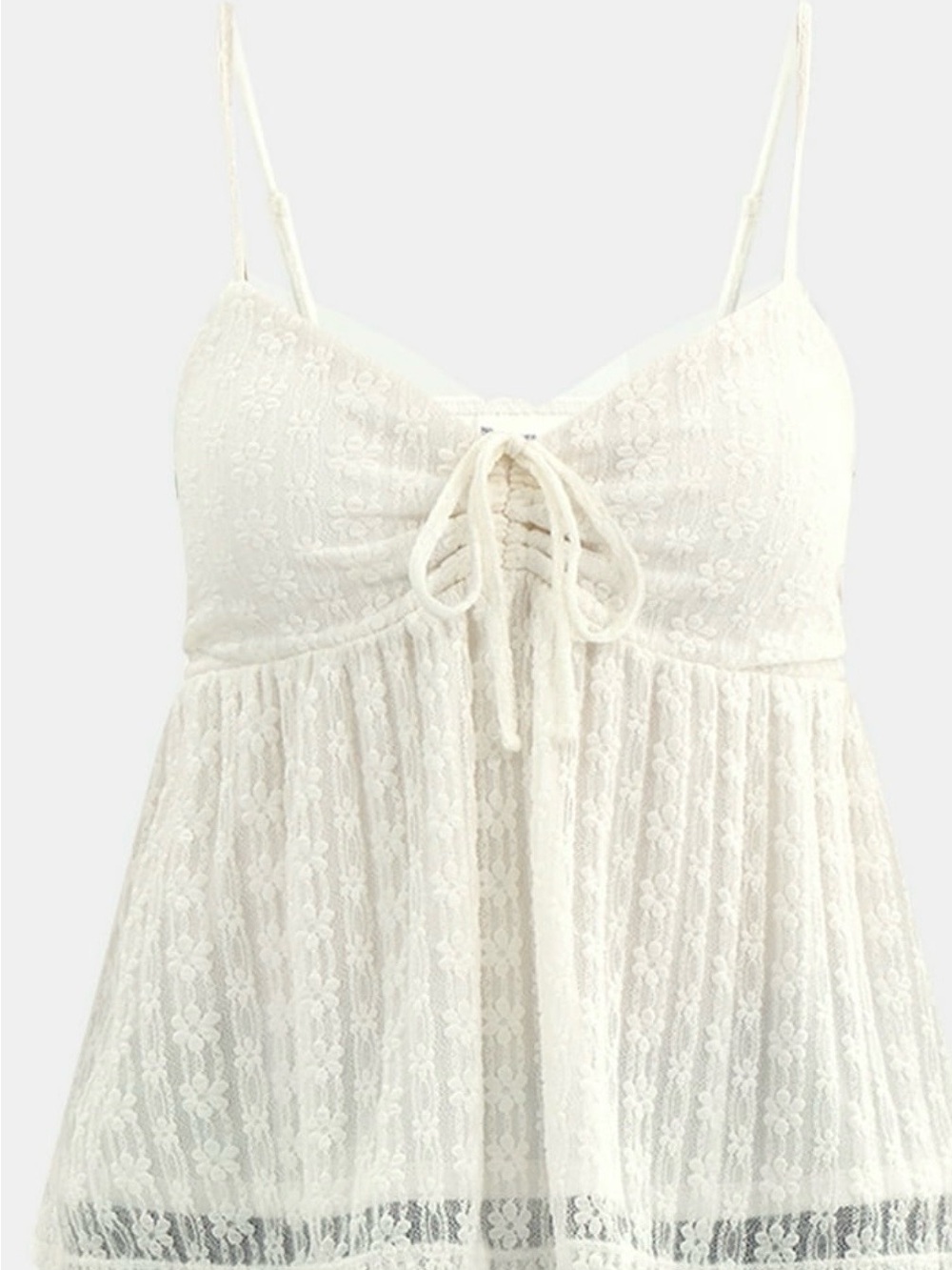 No Boundaries Ivory Lace Tie-Front Babydoll Camisole
